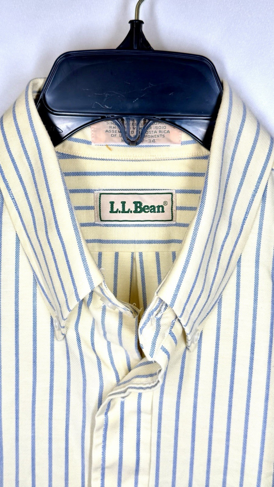 LL Bean Shirt Mens 17-34 Yellow Striped Long Sleeve Casual  Button Up Large