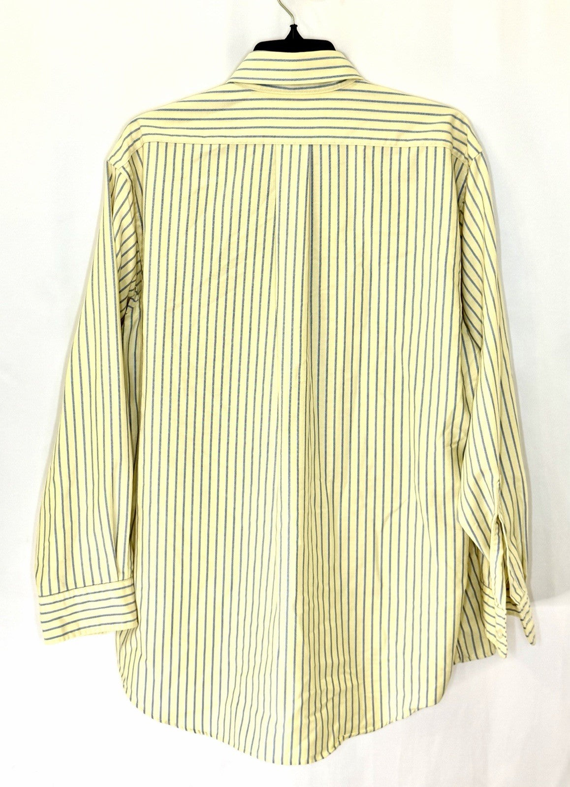 LL Bean Shirt Mens 17-34 Yellow Striped Long Sleeve Casual  Button Up Large