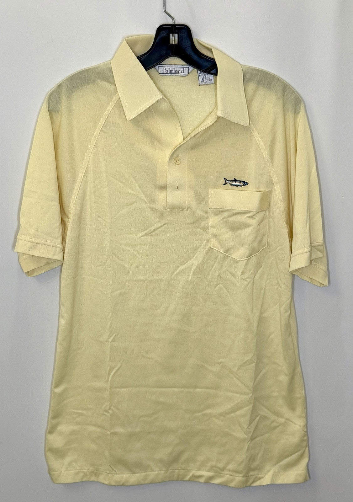 VTG Palmland Polo Men’s Medium Bright Yellow With Embroidered Fish