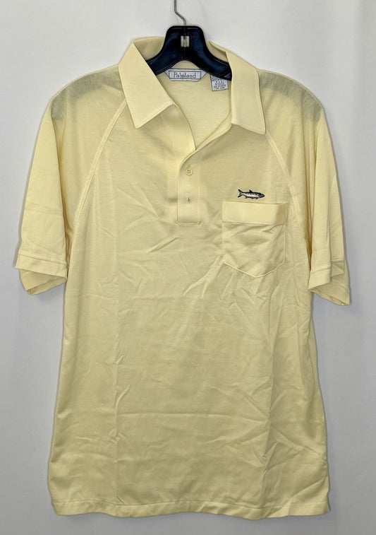 VTG Palmland Polo Men’s Medium Bright Yellow With Embroidered Fish
