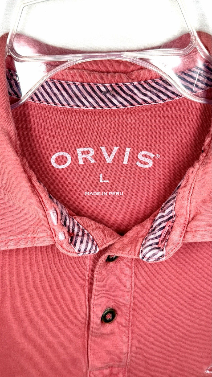 Orvis Vintage Mens Large Polo Shirt Red Short Sleeve 100% heavy cotton