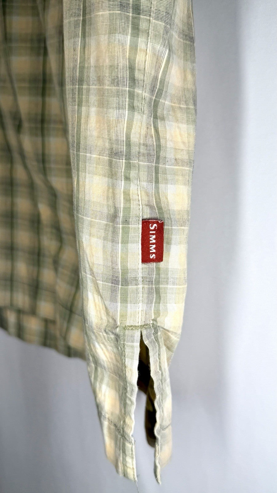 Simms Mens Shirt Size Large Fishing Outdoor  Button Front Plaid Green Cotton