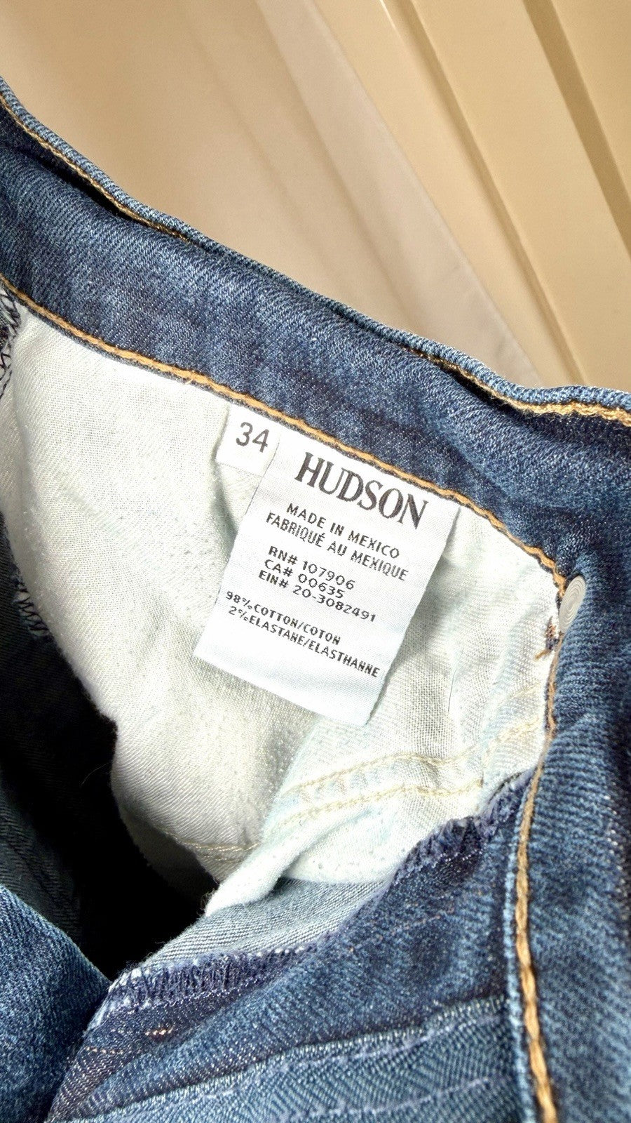 Hudson Byron 34” Straight Blue Jeans / Men’s Size 34x34 / Stretch Zip 5 Pocket