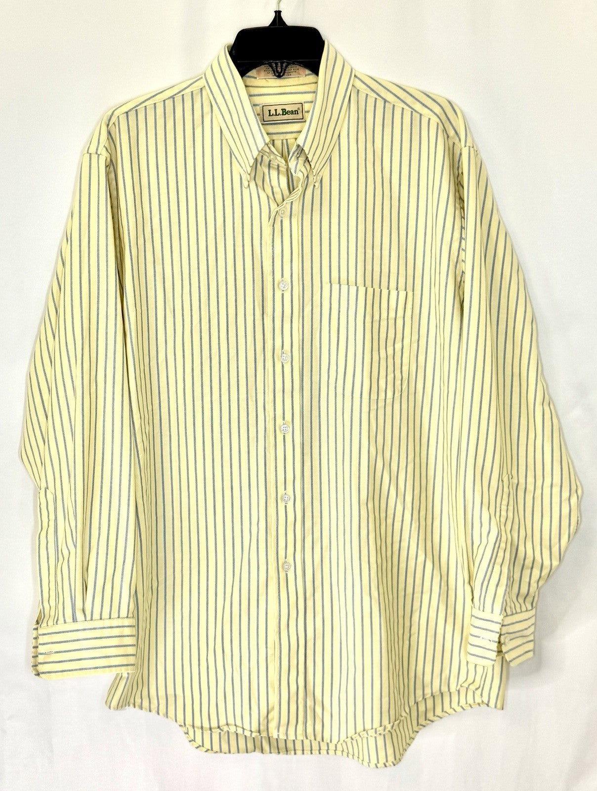 LL Bean Shirt Mens 17-34 Yellow Striped Long Sleeve Casual  Button Up Large