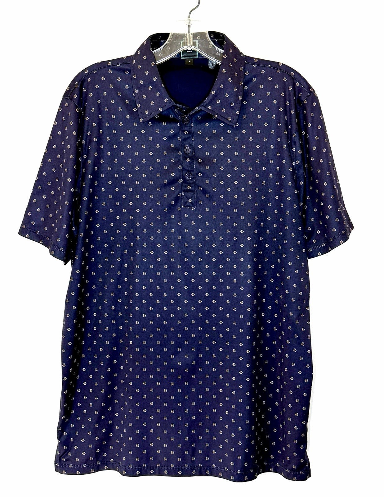 QED Style Polo Shirt Men’s Medium Blue Short Sleeve Polyester Blend Golf Golfer