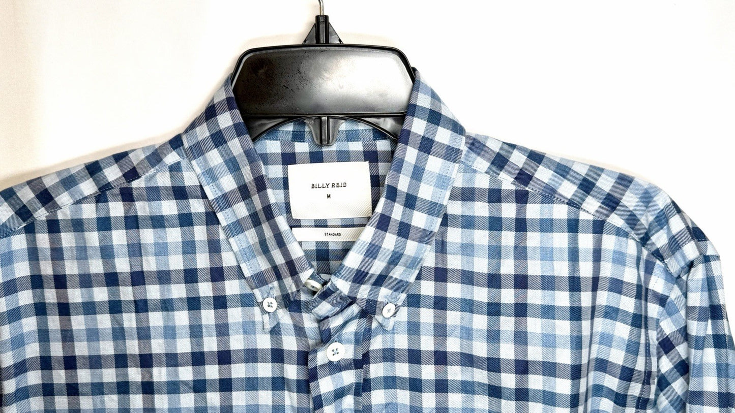 Billy Reid Men's 100% Linen Standard Cut Blue Plaid Italian Shirt Size Medium