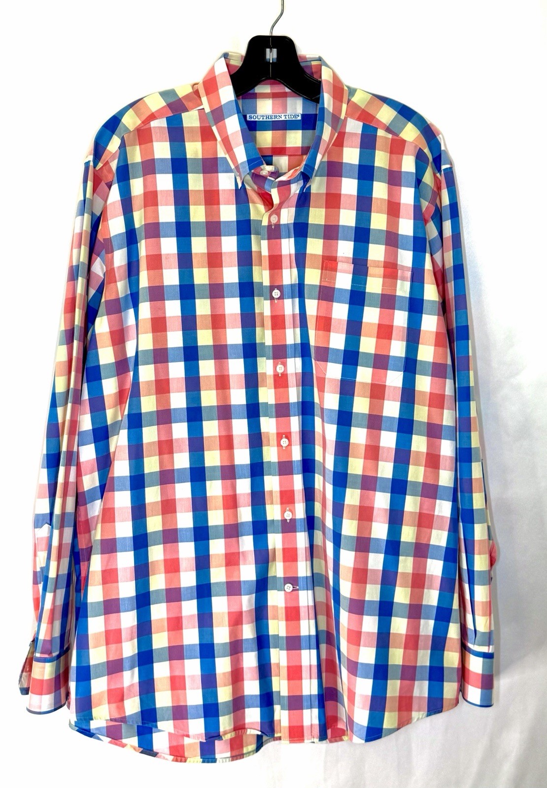 Southern Tide Men's size L Blue Pink Yellow Plaid Long Sleeve Button Down Shirt