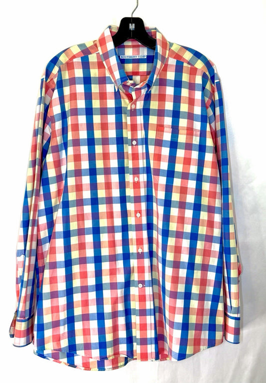 Southern Tide Men's size L Blue Pink Yellow Plaid Long Sleeve Button Down Shirt