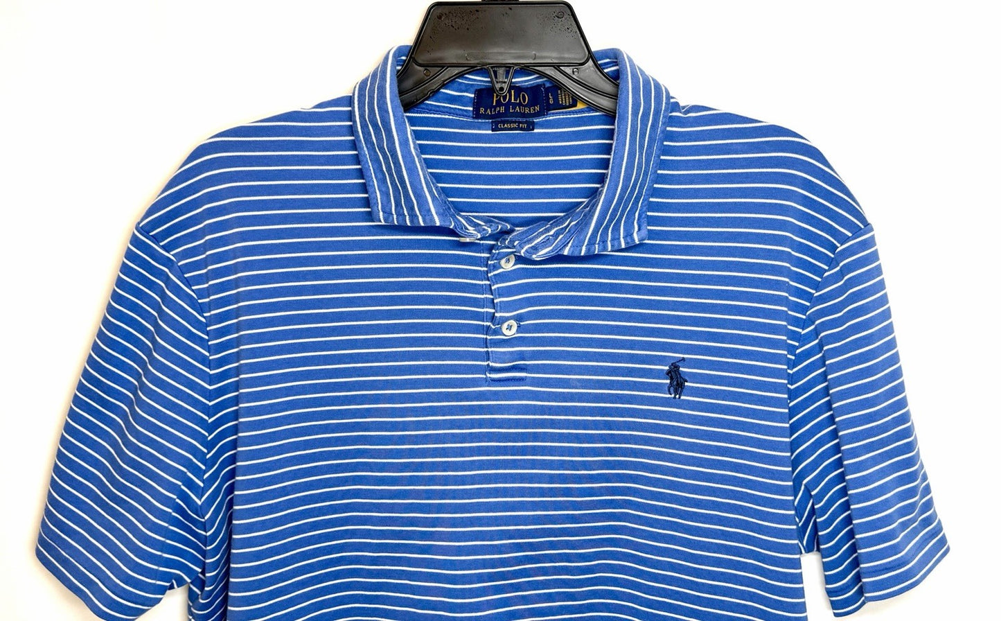 POLO RALPH LAUREN MEN’S BLUE STRIPED SHORT SLEEVE POLO SHIRT SIZE LARGE