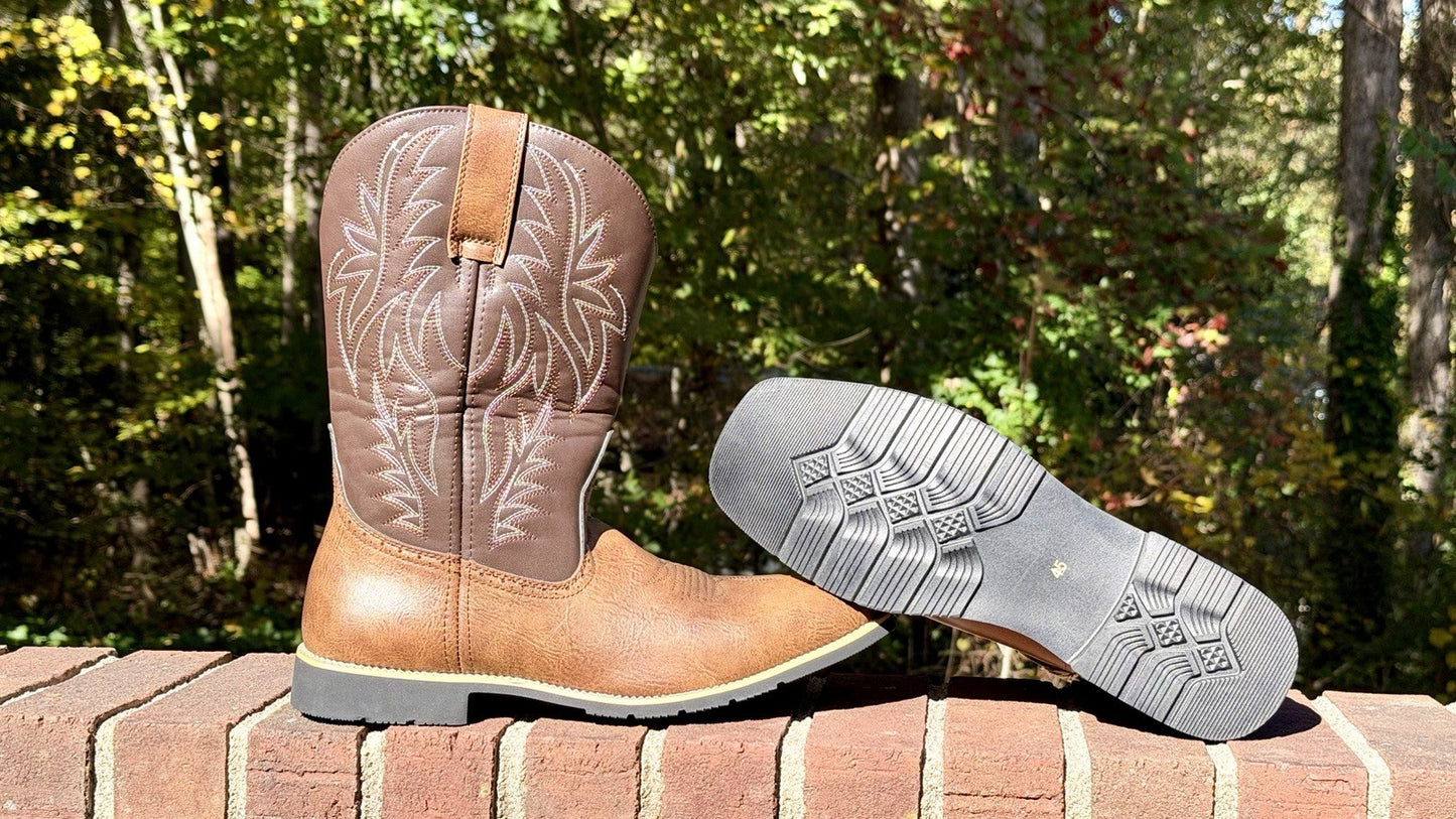 Mens Retro Western Cowboy Boots Embroidered Square Toe Mid Calf Boots Sz 45 / 11