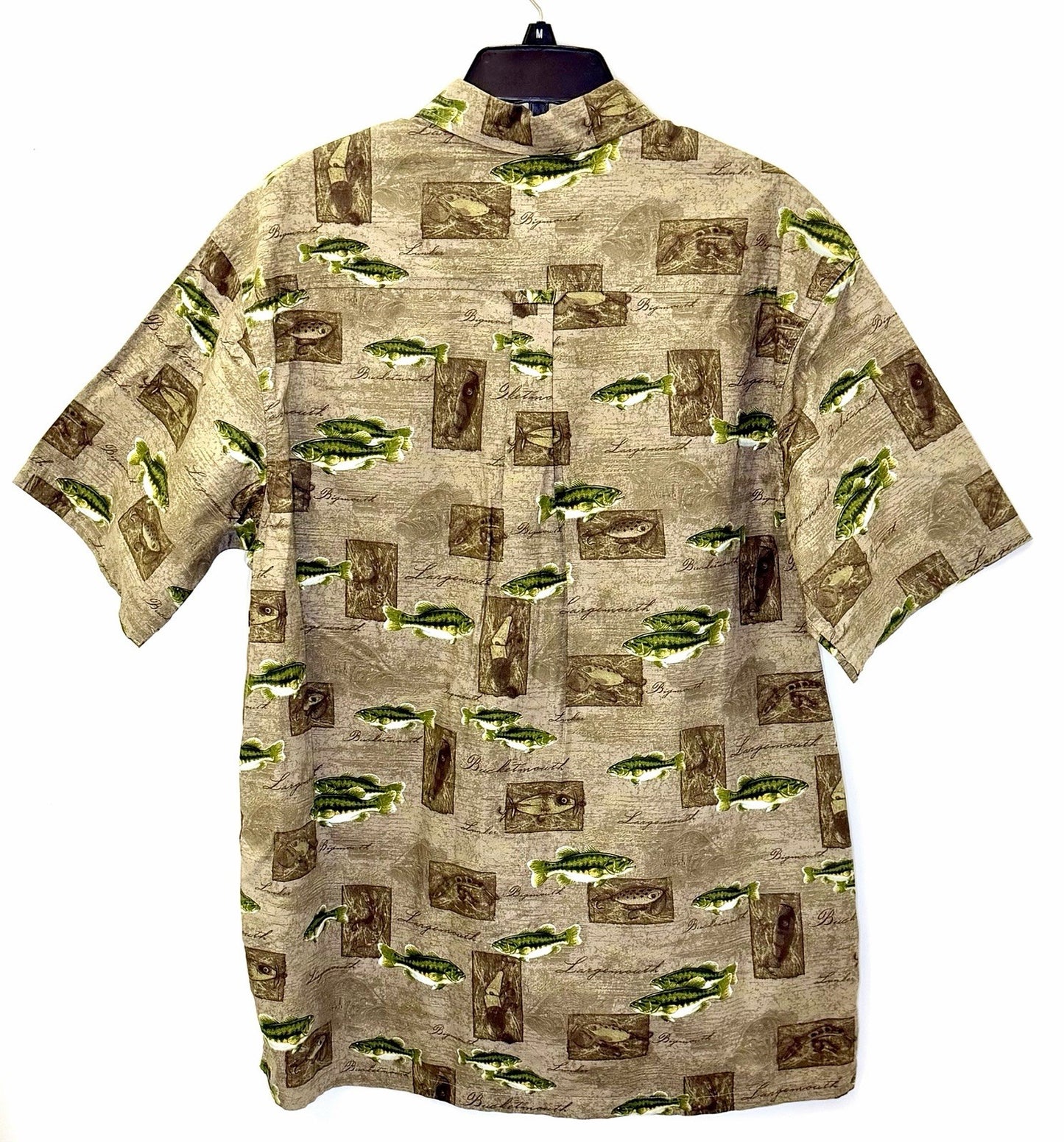 Columbia River Lodge Trout Fish Fishing Green Shirt Mens Large EUC