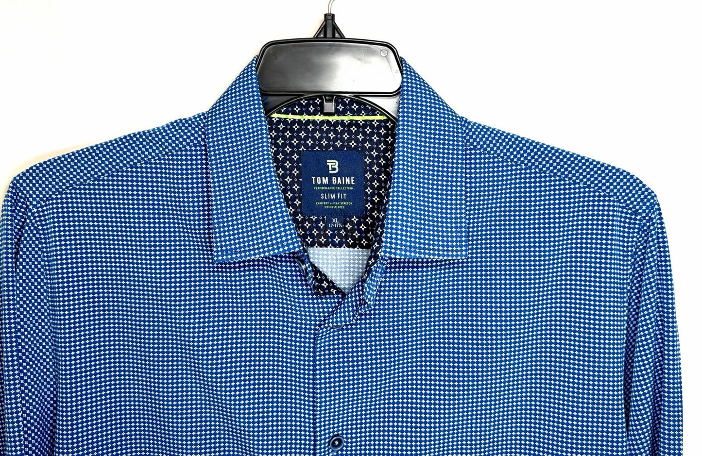 Tom Baine Men's Slim Fit Performance Long Sleeve Mini Plaid Shirt Navy Size XL