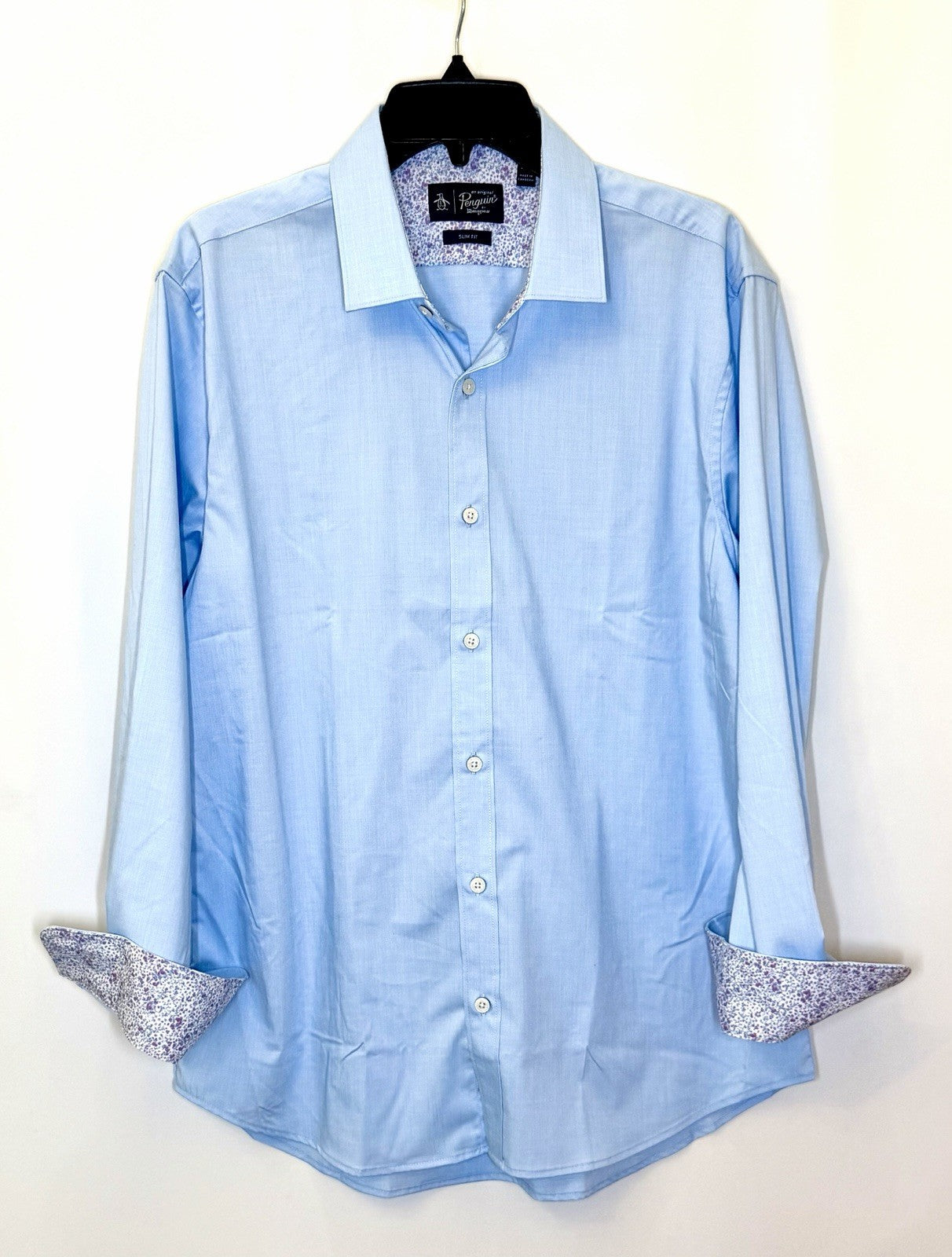 Original Penguin Shirt Mens 16 32/33 Light Blue Heritage Slim Fit Stretch Shirt