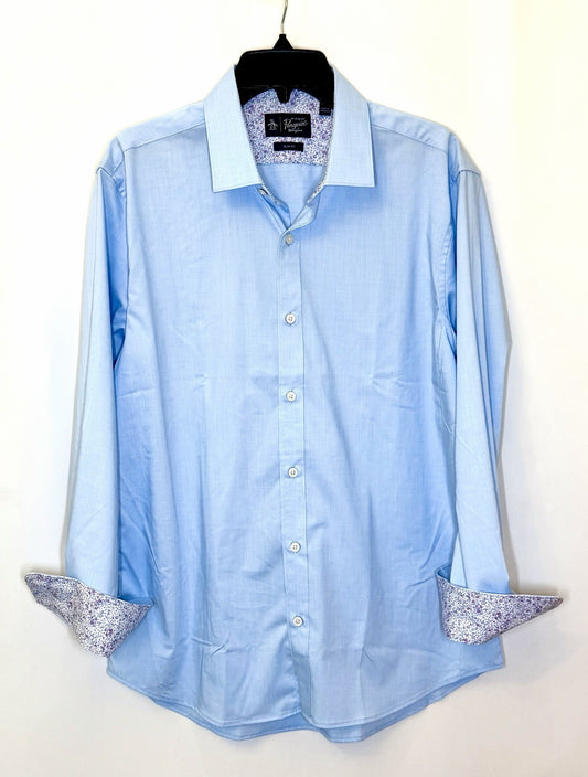 Original Penguin Shirt Mens 16 32/33 Light Blue Heritage Slim Fit Stretch Shirt
