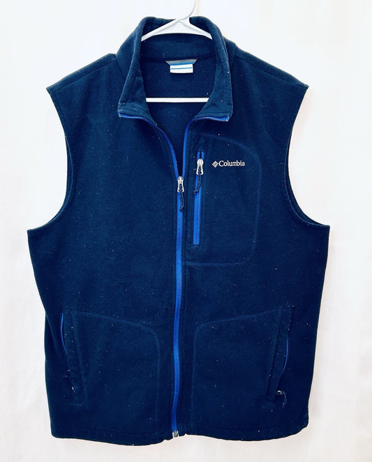 COLUMBIA MEN'S NAVY BLUE SLEEVELESS FAST TREK FLEECE POCKET VEST Sz Large
