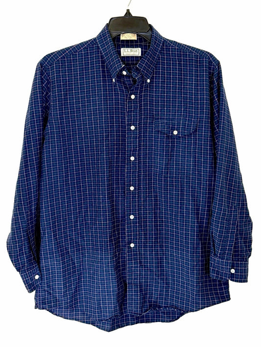 Vintage LL Bean Green and Navy Plaid Button Down Shirt Made in USA Men Sz 17-34