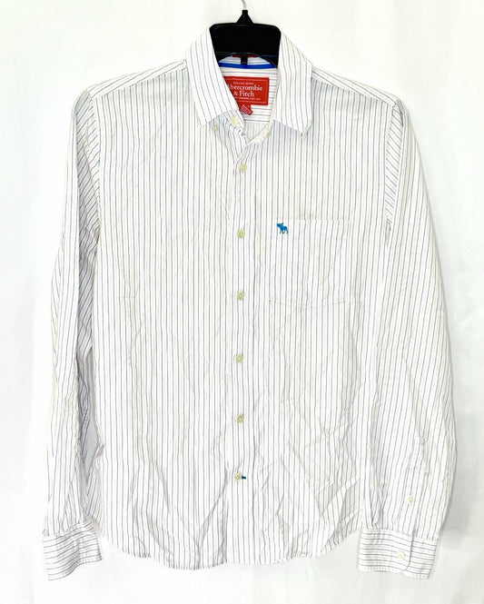 Abercrombie & Fitch Muscle Fit Long Sleeve Stripe Shirt White/Pink Large
