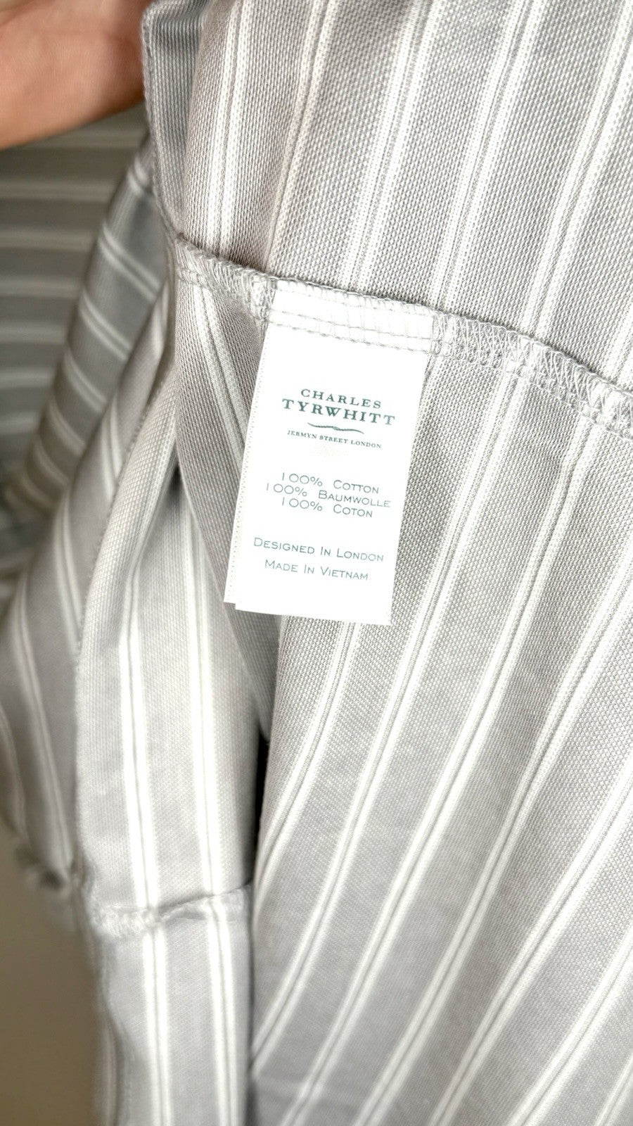 Charles Tyrwhitt Polo Shirt Mens Large Gray Striped Short Sleeve Cotton