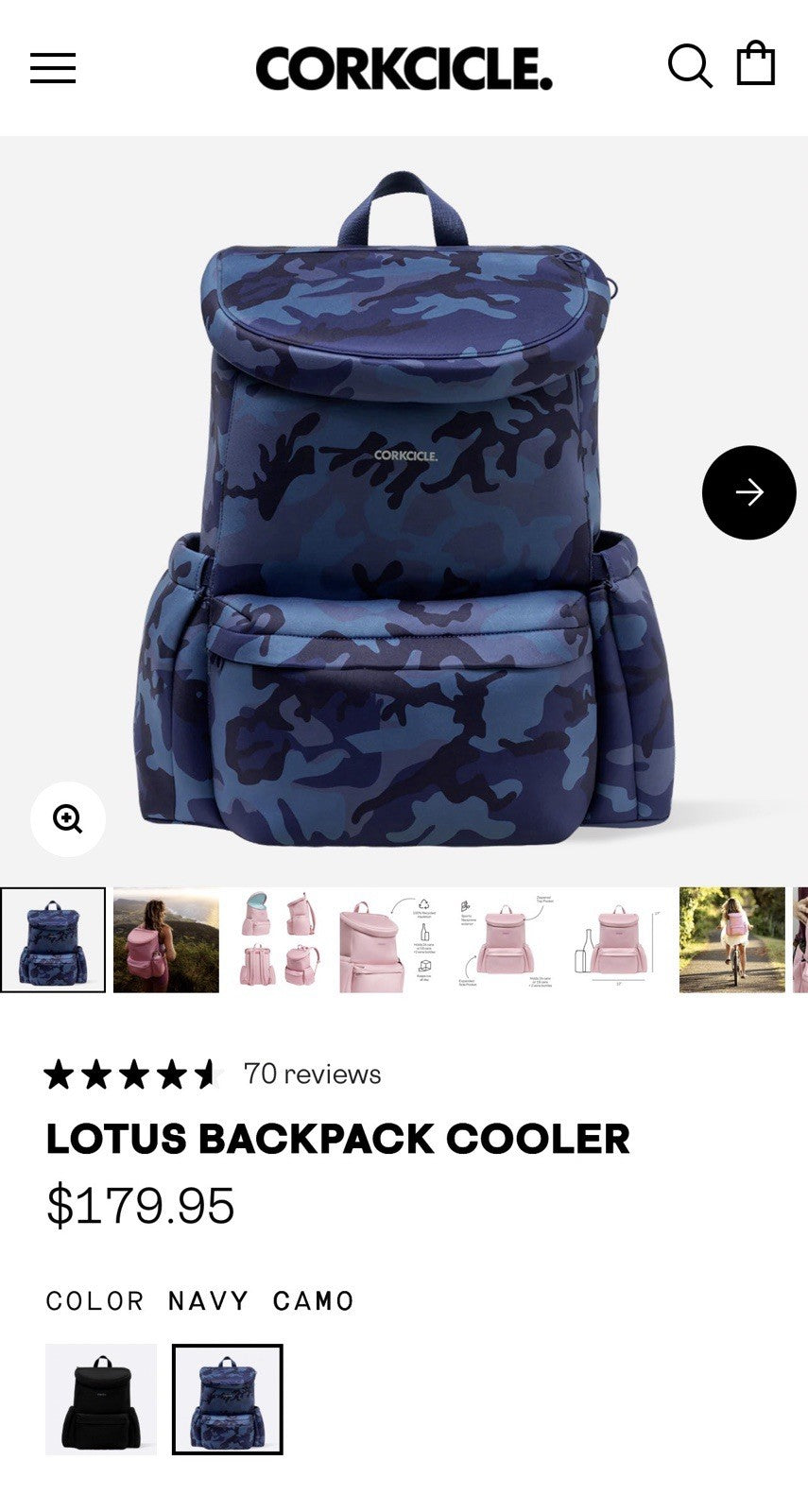 Corkcicle Lotus Backpack Cooler (Navy Camo) | Used Twice | $179 Retail | Clean!!