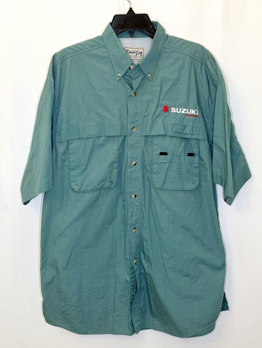 Bimini Bay Short Sleeve Vented Outdoor Fishing Shirt Light Blue Teal Men's Large