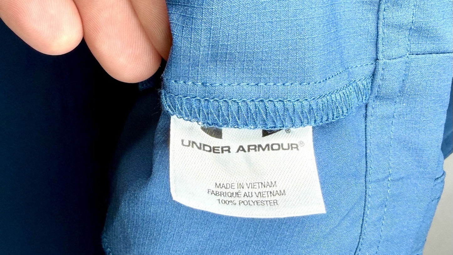 Under Armour Shirt Mens Large Blue HeatGear Short Sleeve Button Down Outdoors