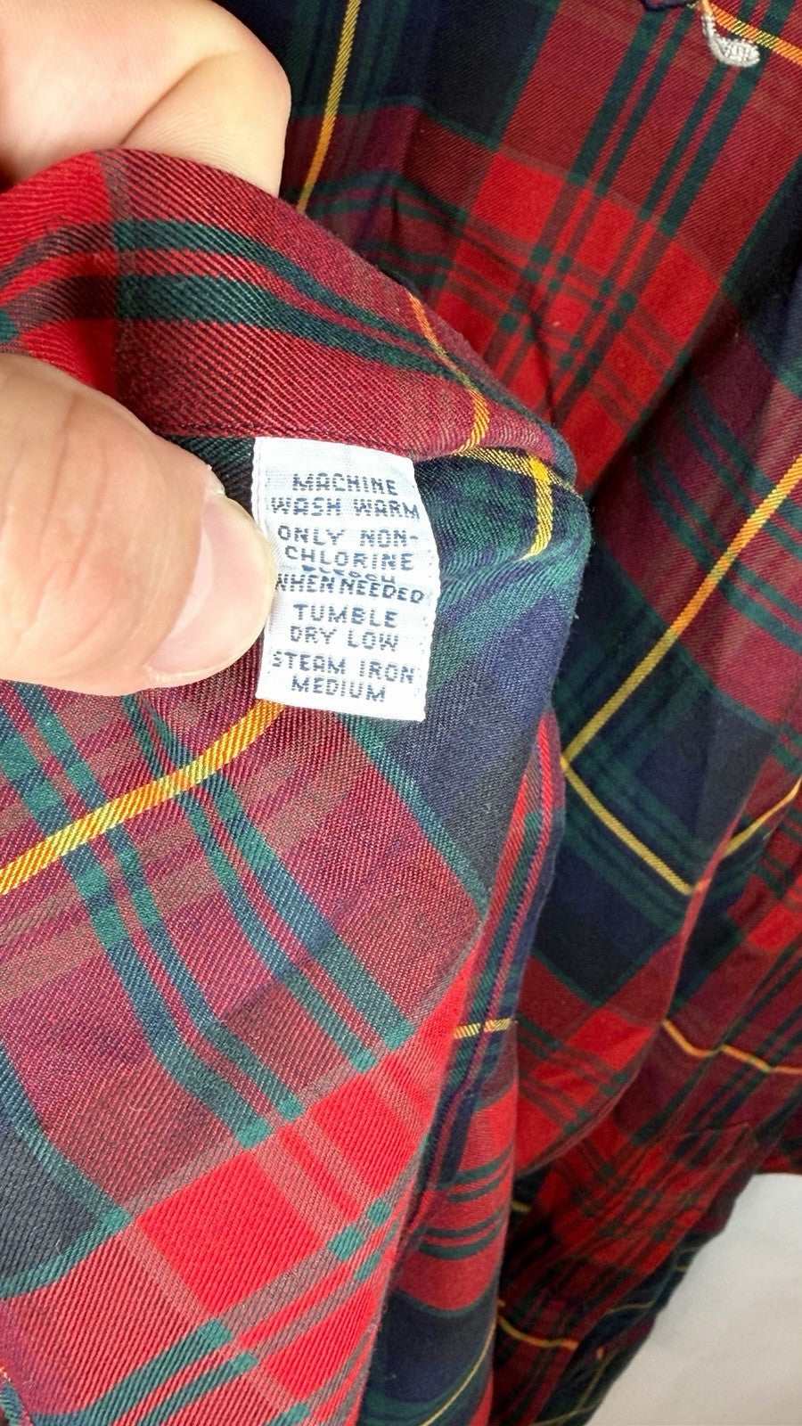 Ralph Lauren Golf Tilden Button Down Large Red Tartan Plaid Crest Vintage 90’s